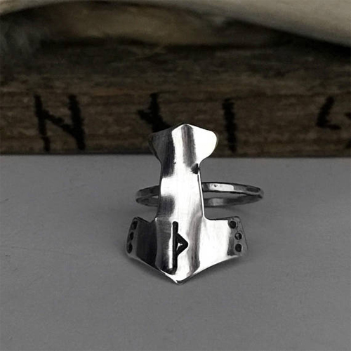 Mjolnir Ring - Thors Hammer - Custom Rune - The Wicked Griffin