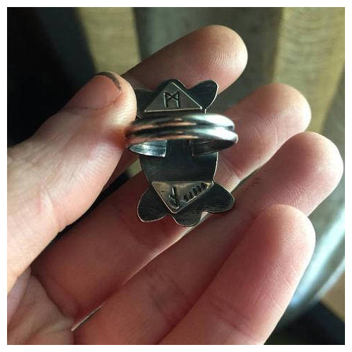 Prehnite Hidden Rune Ring - Size 7 - Mannaz and Ansuz