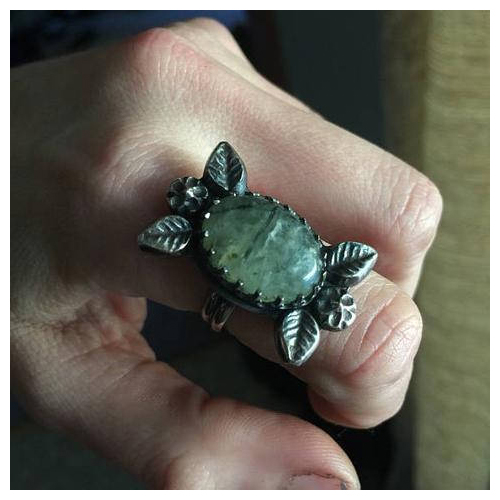 Prehnite Hidden Rune Ring - Size 7 - Mannaz and Ansuz
