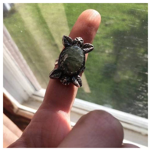 Prehnite Hidden Rune Ring - Size 7 - Mannaz and Ansuz