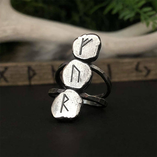 Three Rune Ring - Custom Elder Futhark Runes - The Wicked Griffin
