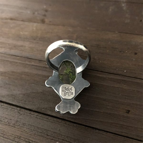 Crossed Bones Ring - Real Moss Resin Cabochon - Size 9