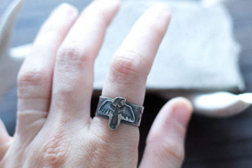 Tribal Silver Raven Ring - Huginn and Muninn