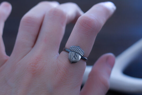 silver acorn rune ring