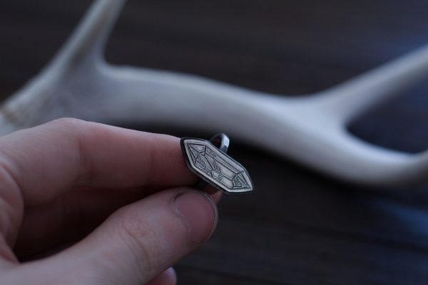 hand drawn silver crystal point ring