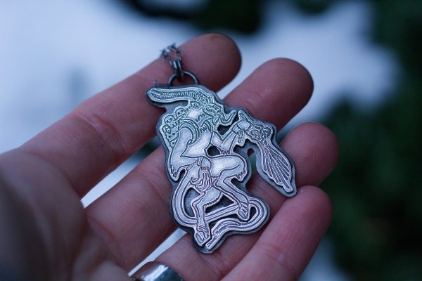 silver krampus pendant necklace