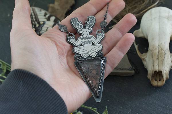 Cernunnos, Oak & Tourmalinated Quartz Pendant