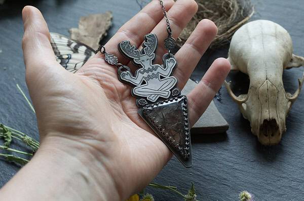 Cernunnos, Oak & Tourmalinated Quartz Pendant
