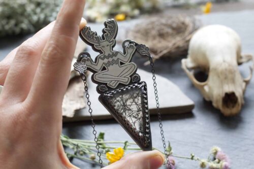 tourmalinated quartz cernunnos pendant