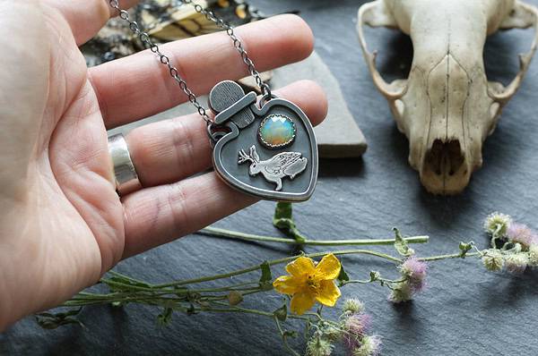 Bottled Wolpertinger + Opal Pendant