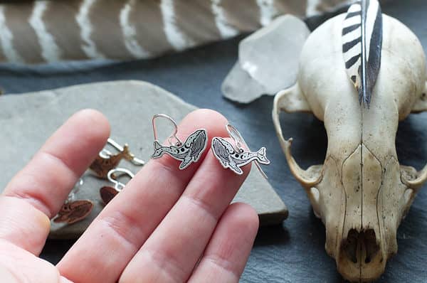blue whale earrings 3 triple moon blue whale earrings