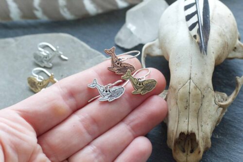 triple moon blue whale earrings