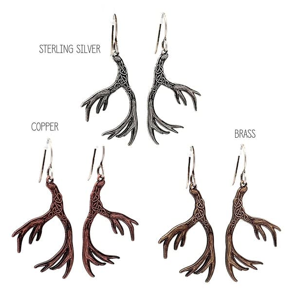 Deer Antler Earrings - Celtic Knot and Algiz