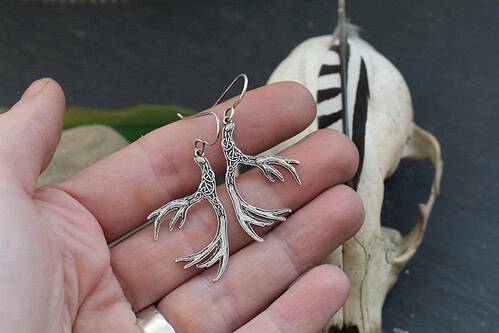 Deer Antler Earrings - Celtic Knot and Algiz