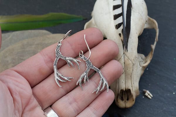 Deer Antler Earrings - Celtic Knot and Algiz