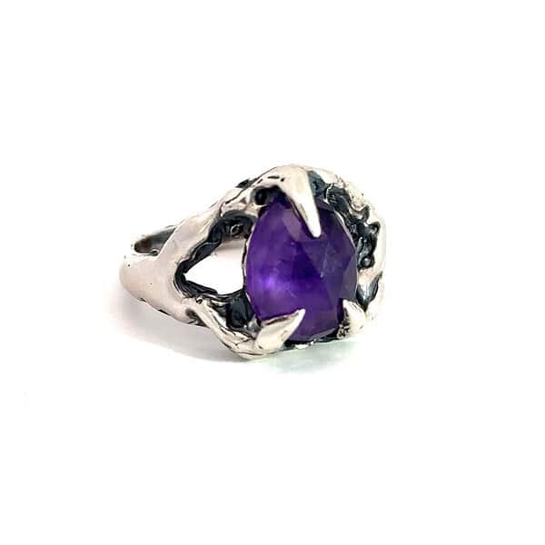 Claw Set Amethyst Sterling Silver Ring - Size 9