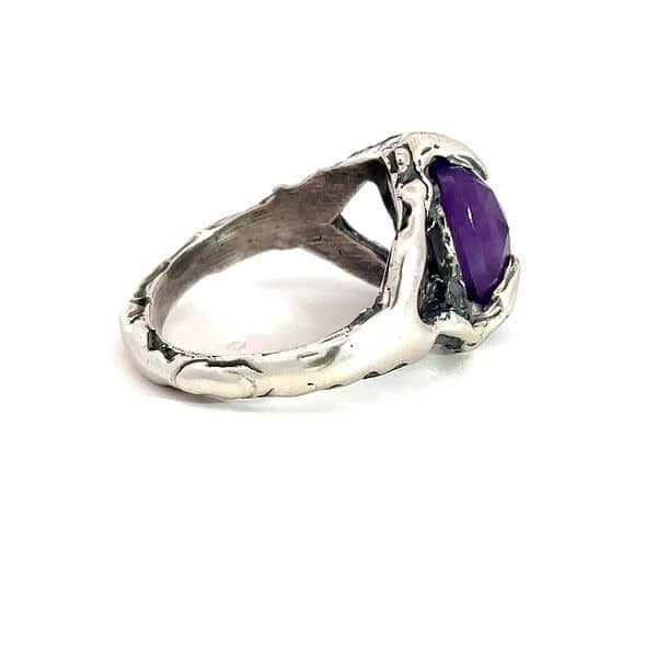 Claw Set Amethyst Sterling Silver Ring - Size 9