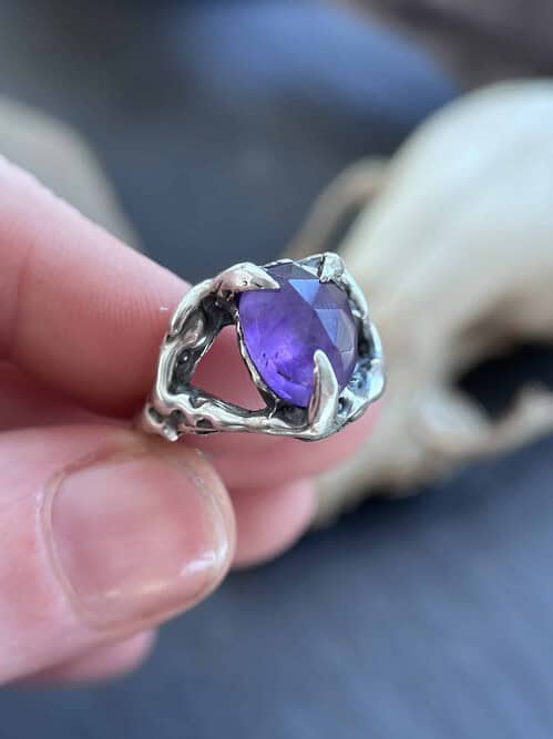 Claw Set Amethyst Sterling Silver Ring - Size 9