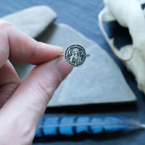 Hecate Greek Goddess Sterling Silver Disc Round Ring - Gift for Witch Woman - Sister Coven