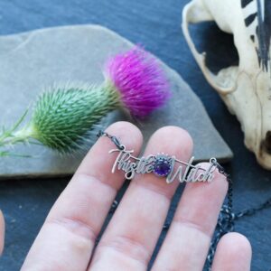 Amethyst Necklace Jewelry, Witchy Necklace Jewelry, Thistle Jewelry, Mini Thistle Pendant, Witchy Crystals, Witch Jewelry, Witchy Gifts