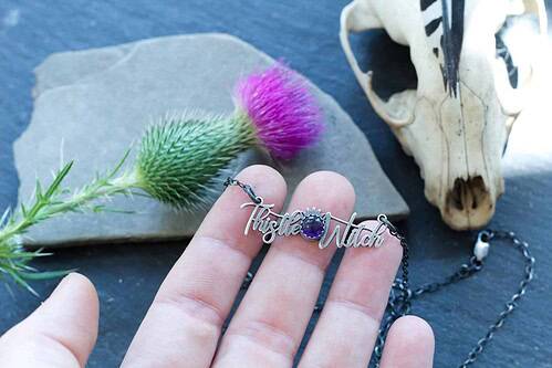 Amethyst Necklace Jewelry, Witchy Necklace Jewelry, Thistle Jewelry, Mini Thistle Pendant, Witchy Crystals, Witch Jewelry, Witchy Gifts