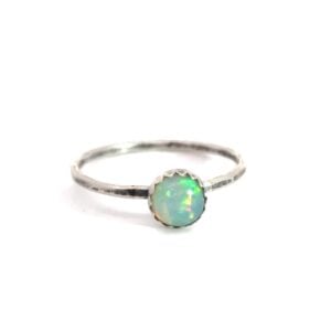 Opal Stacking Ring, Minimalist Silver Opal Jewelry, October Birthstone Gift, Unique Bridesmaid Ring, Handmade Opal Band, Opal Stackable Band