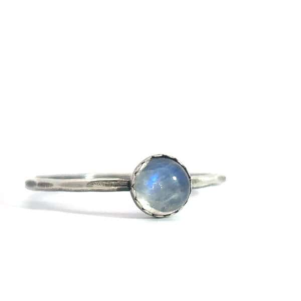 Sterling Silver Rainbow Moonstone Ring - Stackable Gemstone Rings for Women - Crystal Rings for Women