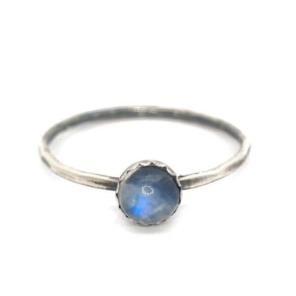 Sterling Silver Rainbow Moonstone Ring - Stackable Gemstone Rings for Women - Crystal Rings for Women