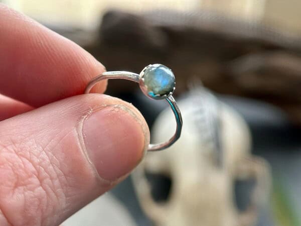 Labradorite Stacking Ring, Dainty Silver Ring, Gemstone Jewelry, Sterling Silver Gemstone Ring, Unique Gift for Her, Blue Stone Silver Ring