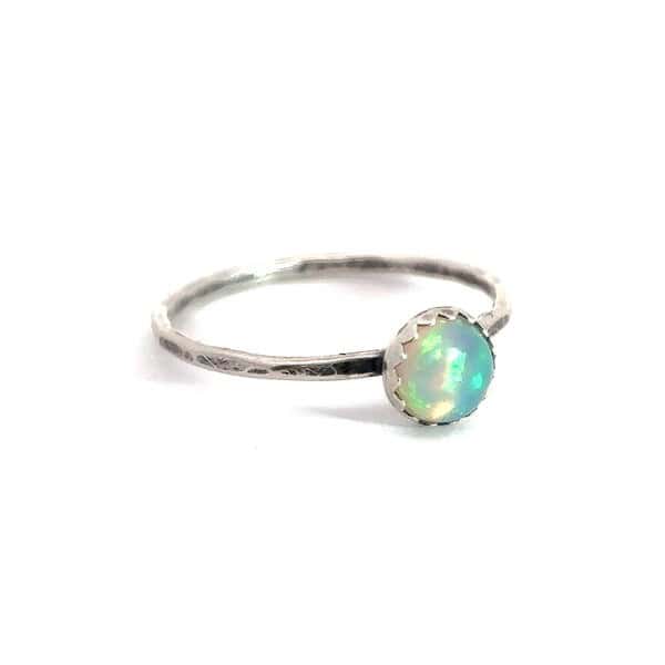 Opal Stacking Ring, Minimalist Silver Opal Jewelry, October Birthstone Gift, Unique Bridesmaid Ring, Handmade Opal Band, Opal Stackable Band