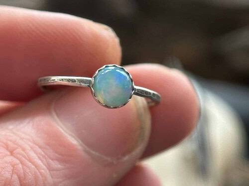 Opal Stacking Ring, Minimalist Silver Opal Jewelry, October Birthstone Gift, Unique Bridesmaid Ring, Handmade Opal Band, Opal Stackable Band
