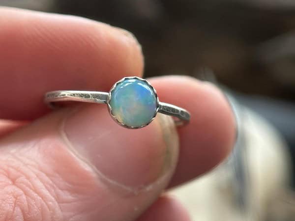 Opal Stacking Ring, Minimalist Silver Opal Jewelry, October Birthstone Gift, Unique Bridesmaid Ring, Handmade Opal Band, Opal Stackable Band