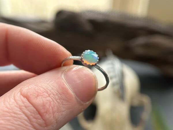 Opal Stacking Ring, Minimalist Silver Opal Jewelry, October Birthstone Gift, Unique Bridesmaid Ring, Handmade Opal Band, Opal Stackable Band
