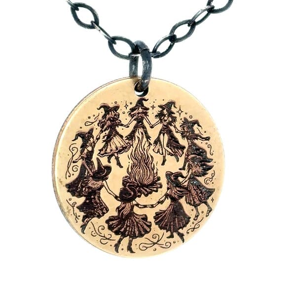 Walpurgis Night Witch Necklace Witches Bonfire Pendant Pagan Festival Jewelry Occult Gift for Her Wiccan Ritual Amulet Witchy Accessory