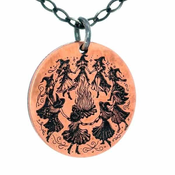 Walpurgis Night Witch Necklace Witches Bonfire Pendant Pagan Festival Jewelry Occult Gift for Her Wiccan Ritual Amulet Witchy Accessory