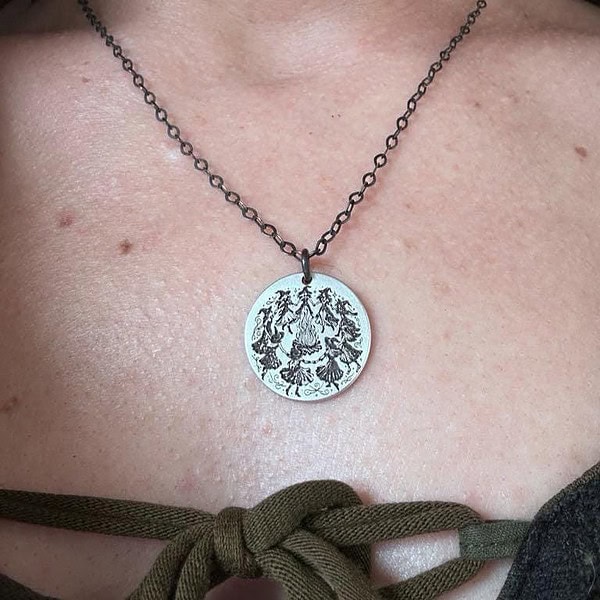 Walpurgis Night Witch Necklace Witches Bonfire Pendant Pagan Festival Jewelry Occult Gift for Her Wiccan Ritual Amulet Witchy Accessory