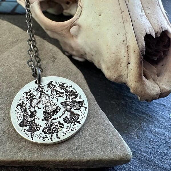 Walpurgis Night Witch Necklace Witches Bonfire Pendant Pagan Festival Jewelry Occult Gift for Her Wiccan Ritual Amulet Witchy Accessory
