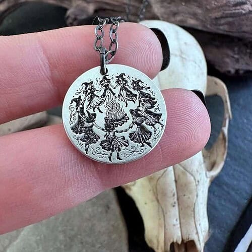 Walpurgis Night Witch Necklace Witches Bonfire Pendant Pagan Festival Jewelry Occult Gift for Her Wiccan Ritual Amulet Witchy Accessory