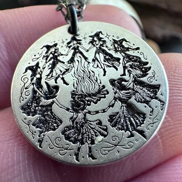 Walpurgis Night Witch Necklace Witches Bonfire Pendant Pagan Festival Jewelry Occult Gift for Her Wiccan Ritual Amulet Witchy Accessory