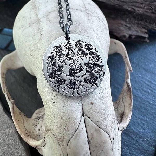 Walpurgis Night Witch Necklace Witches Bonfire Pendant Pagan Festival Jewelry Occult Gift for Her Wiccan Ritual Amulet Witchy Accessory