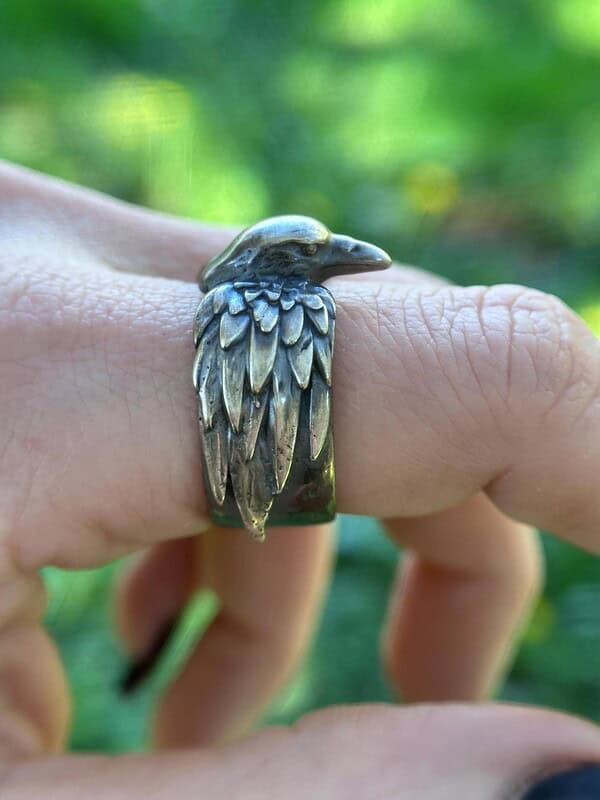 Viking Raven Ring Odin Hugin Munin Norse Mythology Jewelry Pagan Gift for Him Nordic Spirit Animal Band Anniversary Men's Accessory