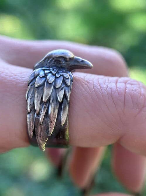 Viking Raven Ring Odin Hugin Munin Norse Mythology Jewelry Pagan Gift for Him Nordic Spirit Animal Band Anniversary Men's Accessory