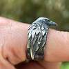 Viking Raven Ring Odin Hugin Munin Norse Mythology Jewelry Pagan Gift for Him Nordic Spirit Animal Band Anniversary Men's Accessory