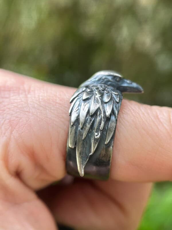 Viking Raven Ring Odin Hugin Munin Norse Mythology Jewelry Pagan Gift for Him Nordic Spirit Animal Band Anniversary Men's Accessory
