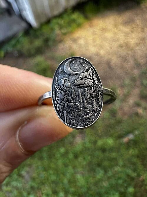 Sterling Silver Wolf Ring Red Riding Hood