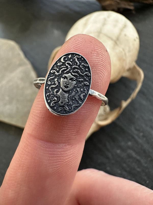 il_fullxfull.7140972202_nfa9.jpg Sterling Silver Medusa Ring – Greek Mythology Oval Signet – Serpent Jewelry Snake Goddess – Pagan Witchy Ring – Handmade Occult Dark Fantasy