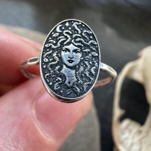 Sterling Silver Medusa Ring – Greek Mythology Oval Signet – Serpent Jewelry Snake Goddess – Pagan Witchy Ring – Handmade Occult Dark Fantasy