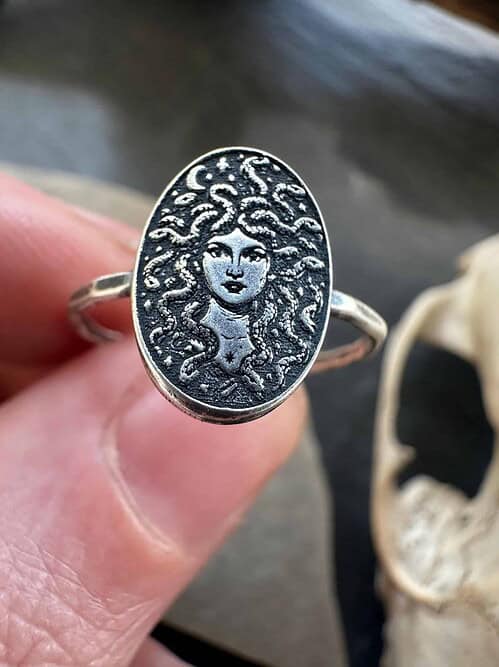 Sterling Silver Medusa Ring – Greek Mythology Oval Signet – Serpent Jewelry Snake Goddess – Pagan Witchy Ring – Handmade Occult Dark Fantasy