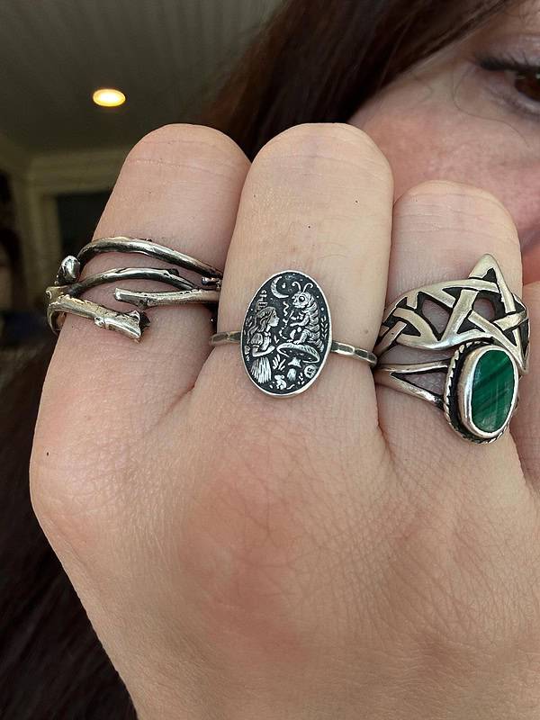 Sterling Silver Alice in Wonderland Ring, Storybook Jewelry with Caterpillar Scene