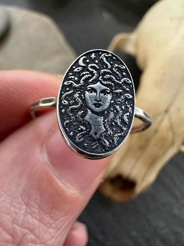 il_fullxfull.7188953491_1air.jpg Sterling Silver Medusa Ring – Greek Mythology Oval Signet – Serpent Jewelry Snake Goddess – Pagan Witchy Ring – Handmade Occult Dark Fantasy